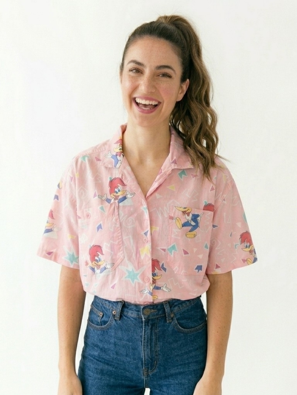Tomboy Vintage Woody Woodpecker Pink Multi Short Sleeve Shirt - Med